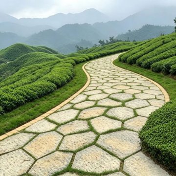 衢州常山县白壳弄村流域治理采用我厂生产的高仿老石板（冰裂纹）产品实铺效果